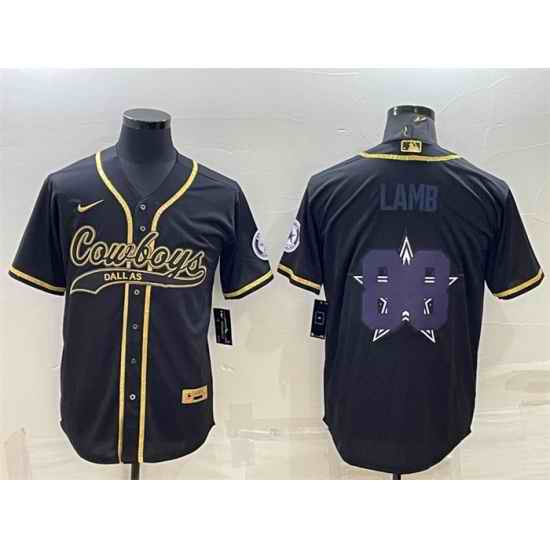 Men Dallas Cowboys 88 CeeDee Lamb Black Gold Team Big Logo With Patch Cool Base Stitched Baseball Jersey